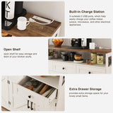 Befrases Farmhouse Buffet Cabinet with Drawers & Open Shelf, Sideboard Storage Cabinet, Kitchen Hutch Pantry, Wood Coffee Bar Station Cabinet for Kitchen, Dining Room, Hallway, 52" L White Befrases