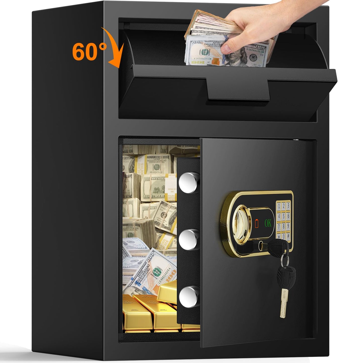 2.6 Cubic Fireproof Drop Safe for Business, Anti-Theft Drop Slot Safes for Money with Digital Combination Lock & Spare Keys, Cash Depository Safe with Drop Box for Home Retail Store Busines