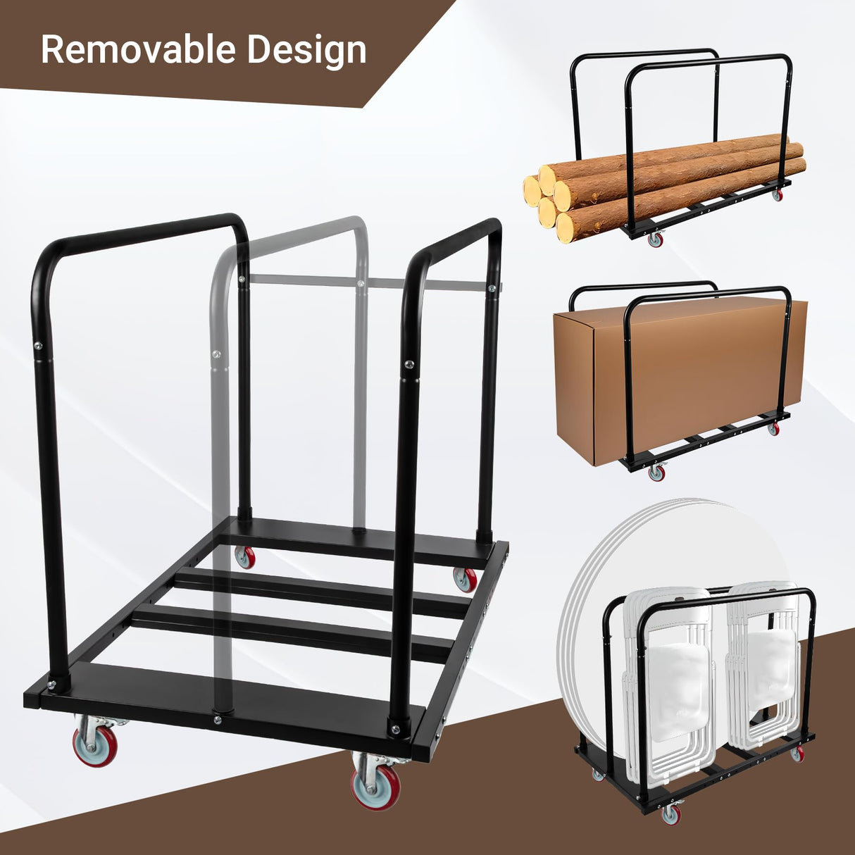 Eastrexon Folding Table Cart, Heavy Duty Table Dolly w/ 5" PU Swivel Wheels, Drywall Dolly Cart w/ 1800 LBS & 10 Table Capacity for Party Events, Hotel, Factory, Warehouse, (45.6" L x 29" W x 39" H) Eastrexon