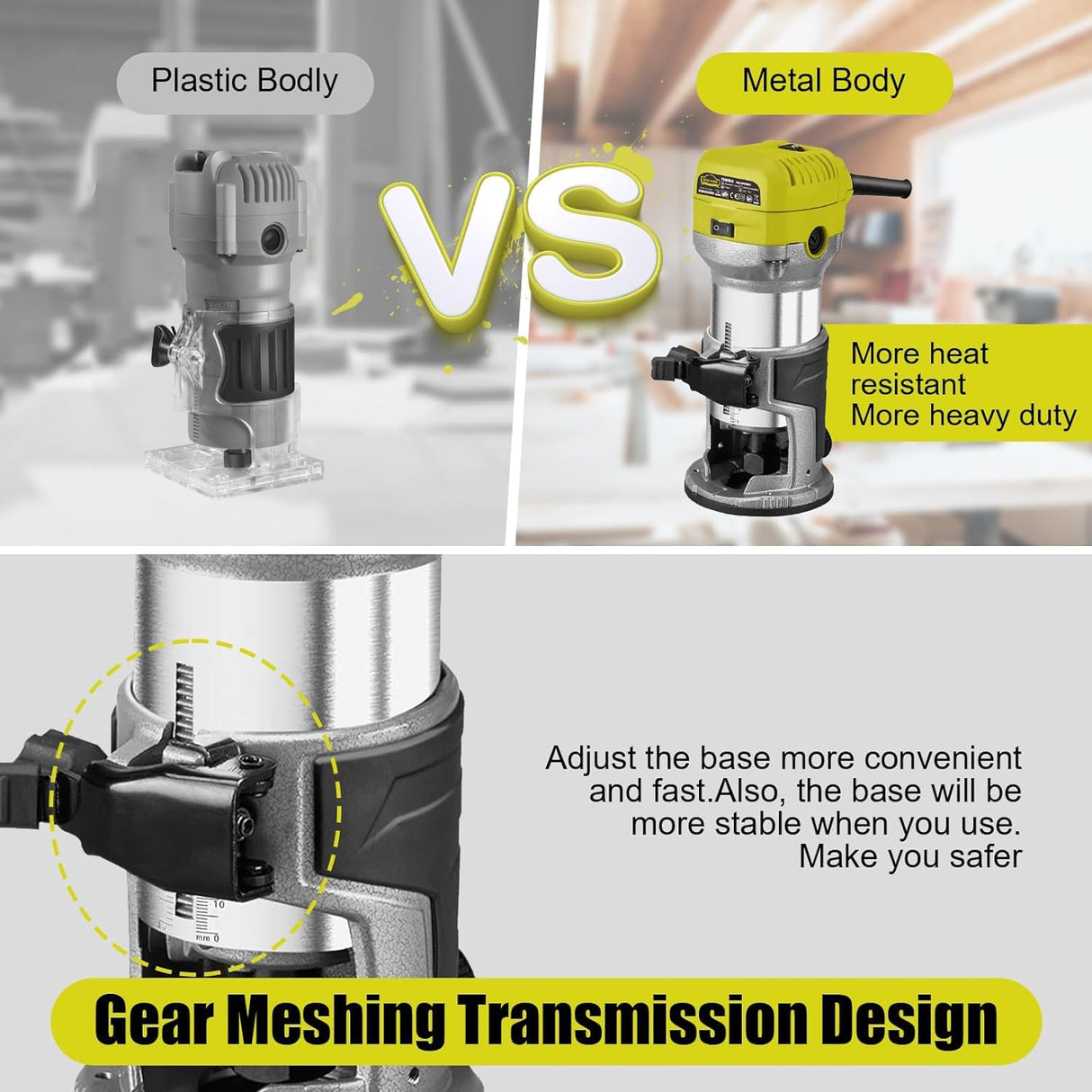 DEWINNER Electric Router Tool, 710W 13000-33000 RPM 6 Variable Speed Wood Router for Woodworking with 3 Clamps and 5 Router Tool Bits DEWINNER