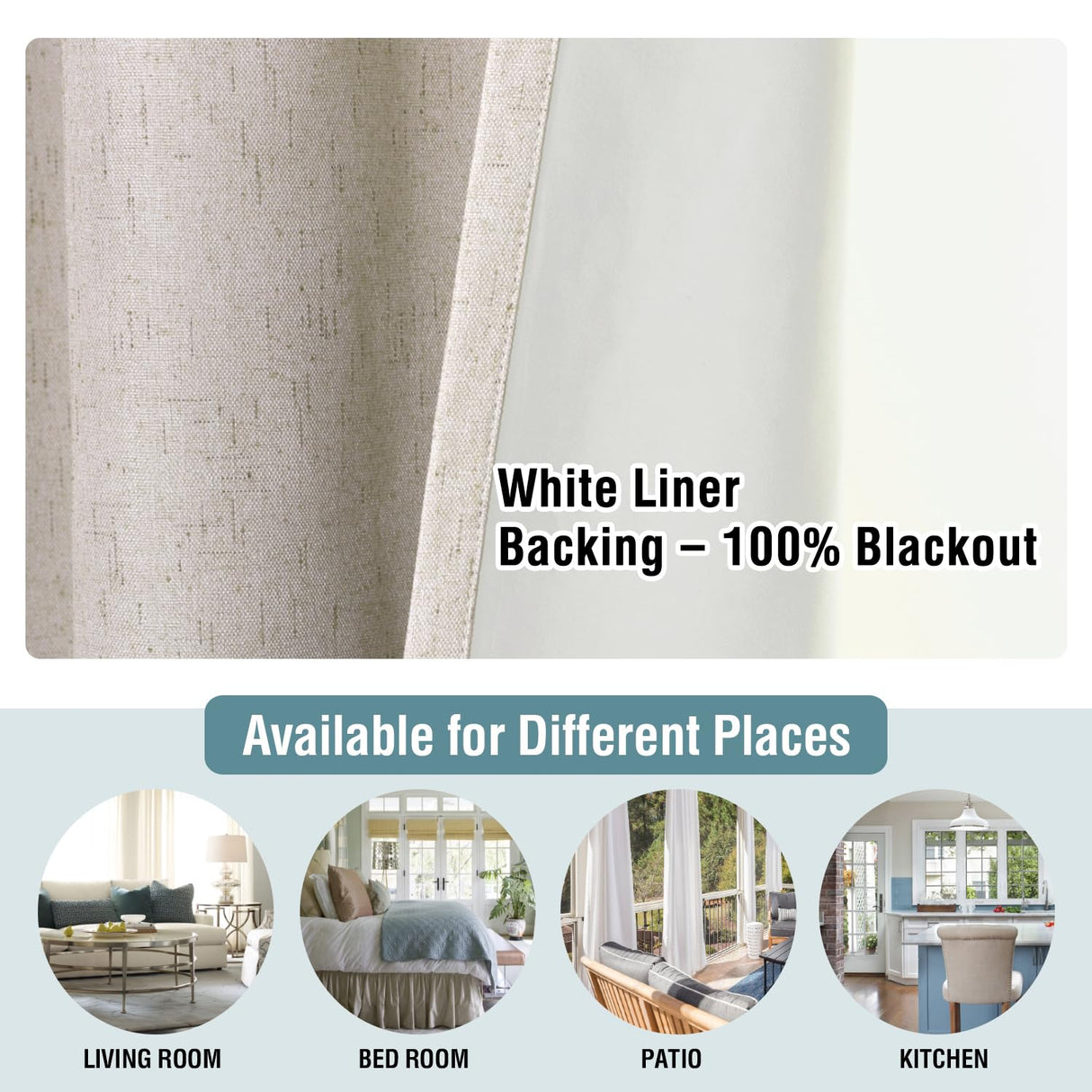 H.VERSAILTEX Blackout Curtains, Linen Curtains 108 inches Long 100% Black Out Curtains for Bedroom Windows, Textured Linen Look Draperies Grommet with White Liner, 2 Panels, Natural H.VERSAILTEX