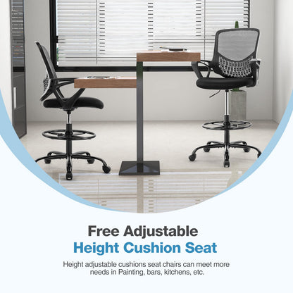 JHK Drafting Home Office Tall Computer Standing Desk Task Chair with Adjustable Foot Ring and Armrest, Breathable Mesh, Ergonomic Lumbar Support, 360° Swivel Rolling for Adult, Black