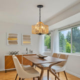 ZSDHXi Rattan Pendant Light Fixtures, 4-Light Boho Chandelier with Woven Drum Shade, Farmhouse Dining Room Ceiling Hanging Lamp, Small Wicker Coastal Pendant Lighting for Kitchen Island Hallway ZSDHXi