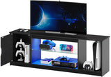 Bestier Led Entertainment Center for PS5, Gaming TV Stand with Cabinet for 60/65 Inch TV, Modern TV Console with Adjustable Glass Shelf for Living Room Easy Assembly Carbon Fiber Black Bestier