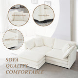 SoarFlash Chenille Sectional Sofa, Comfy L Shaped Modular Coush Sofa with Ottoman, Modern 2 Seat Couch Deep Seat Sofa Set for Living Room,White SoarFlash