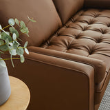 Modway Valour 62 Inch Faux Leather Loveseat in Brown – Wide Faux Leather Loveseat Sofa with Wood Legs - Small 2-Seater Sofa with Tufted Seat for Living Room or Office Modway