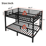 XUWANSHANG Queen Over Queen Bunk Bed Frame, Heavy Duty Metal Loft Bed for Adults/Teens, 400/600LB Capacity w/Ladder & Guardrail, Noise-Free Steel Slats, No Box Spring Required, Black XUWANSHANG