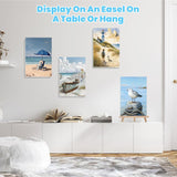 ajepon 4 Pack Framed Paint by Numbers Kit for Adults-Beach Paint by Numbers Kit for Adults with Frame,DIY Seaside Scenery Acrylic Oil Painting Kits with Framed Canvas 8x12inch (with Wooden Easel) ajepon