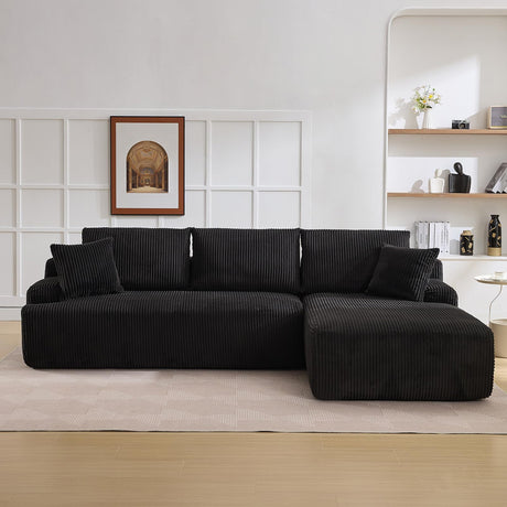 106 in Modular Sectional Sofa, L-Shaped Boneless Cloud Couch with Deep Seat, Comfy Corduroy Upholstered Sleeper Sofa for Living Room, Memory Foam, No Assembly Required, Right-Facing Chaise, Black GarveeHome