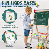 Easel for Kids,Adjustable Wooden Art Easel for Kids,114+ Art Supplies,Double Sided Magnetic Chalkboard and White Board for Kid,Drawing and Painting for Aged 2-4,5-7,8-12,2 Paper Rolls SUNFATT