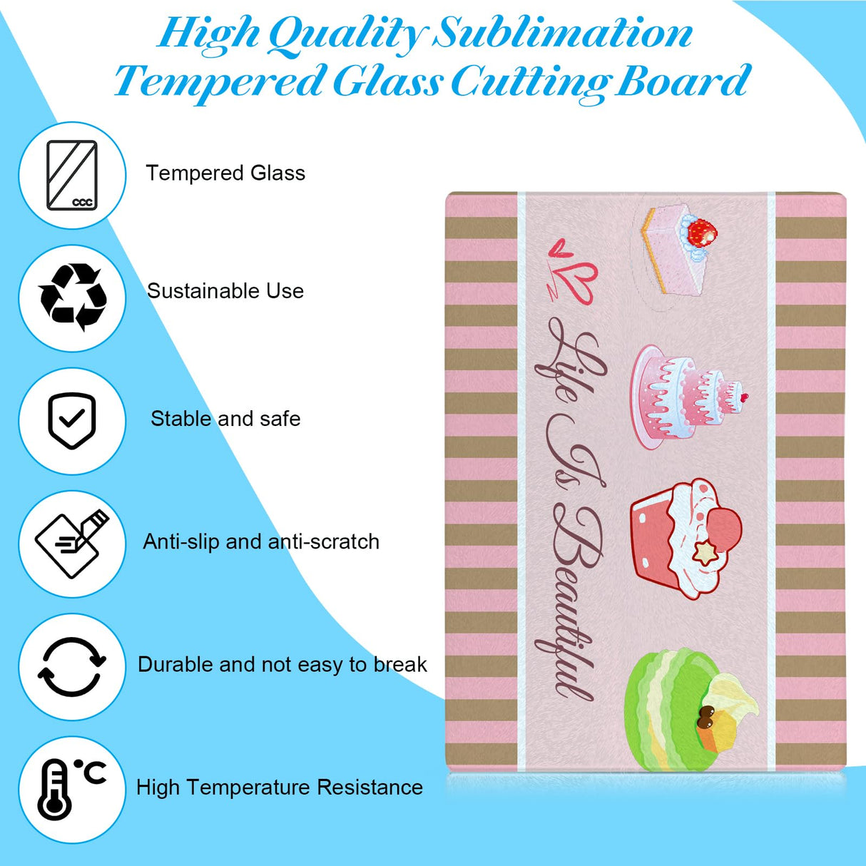 6 Pcs Sublimation Cutting Board Blanks, Textured Tempered Glass Cutting Boards For Kitchen, Anti Slip Chopping Board For Countertop Heat Press Machine Personalized Gift Home Decoration Keepwaters