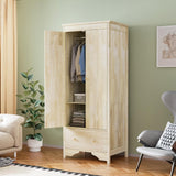 VINGLI Solid Wood Wardrobe Closet, Unfinished Wood Armoire Color DIY, Natural Rubber Wood Wardrobe Closet with Doors and Drawers, Real Wood Wardrobe Closet for Hanging Clothes, Wooden Wardrobe Cabinet VINGLI