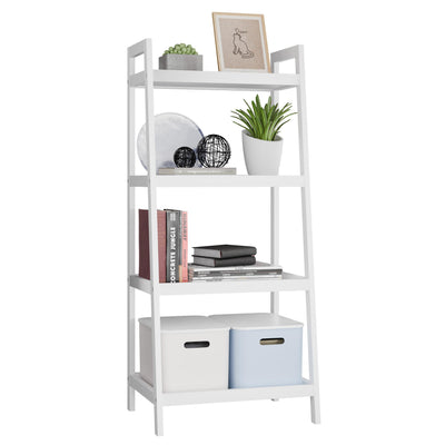 SMIBUY Ladder Shelf, 4 Tier Bamboo Bookshelf, Bathroom Storage Organizer Plant Display Stand, Freestanding Open Shelving Unit with Handles for Home Office (White)