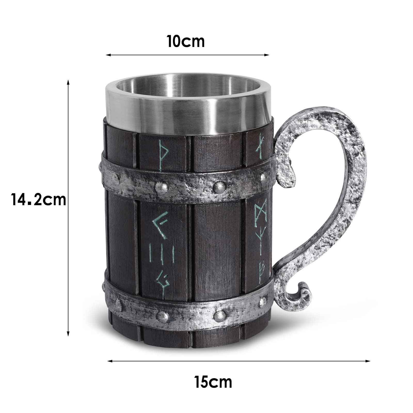 Ottalent Nordic Viking Mug,Oak Wooden Beer Stein Stainless Steel Liner,Nordic mythology Viking Runes Tankard Coffee Cup for Men Father’s Day Gift 18oz. - WoodArtSupply