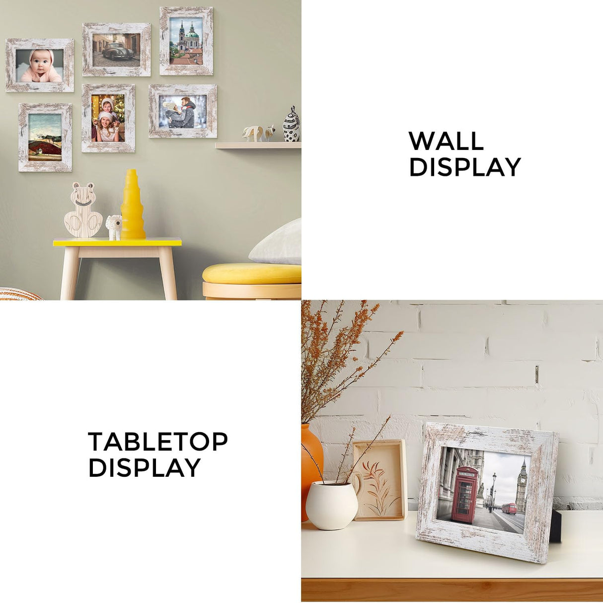 Golden State Art, 5x7 Picture Frame - Country Wood Grain Style - Tabletop Display, Back Hangers for Wall Display - Great for Photos, Gift, Pictures, Wedding, Portraits (2 Pack, White) Golden State Art