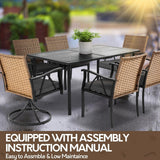 Andehomy 7-Piece Patio Dining Set for 6, Outdoor Dining Set with Wicker Swivel Patio Dining Chairs with Cushions & Black Rectangular Woodgrain Dining Table with 1.75”Umbrella Hole, Black & Brown Andehomy