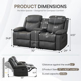 CALIVIA Manual Reclining Loveseat with Massage and Heat, Double Recliner Sofa with Center Console, Cup Holders & Storage for Living Room, RV (Grey) CALIVIA