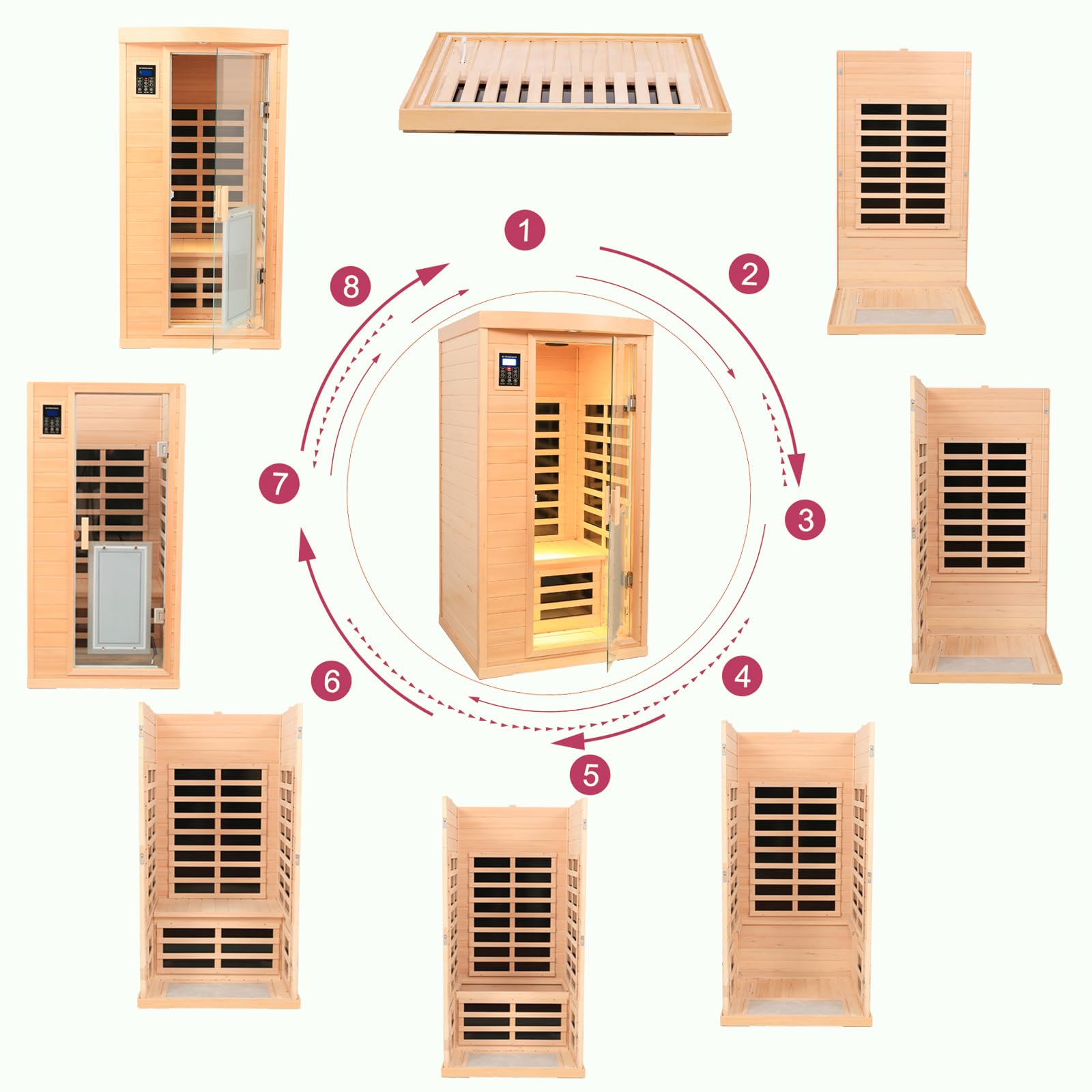 LTCCDSS 1 Person Low EMF Infrared Sauna, Hemlock Wooden Far Infrared Sauna for Home, 1460W with Bluetooth Speakers, LED Reading Lamp and Chromotherapy Lamp Indoor Sauna Room - WoodArtSupply