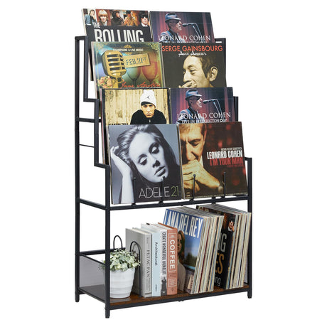 5-Tier Vinyl Record Storage Stand Holder with Record Display Shelf, Large Capacity Vinyl Organizer,250-320 Albums Storage Metal Record Rack for LP, CD, DVD, Magazine, Books Cottage Charm