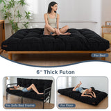 MAXYOYO 6" Futon Mattress Full Size, Tufted Futons Sofa Couch Bed with Twisted Rope Design Edging, Thick Corded Fabric Floor Mattress for Adults, Shredded Foam Filling (Frame Not Included), Black MAXYOYO