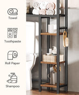 HOOBRO Over The Toilet Storage, 5-Tier Industrial Bathroom Organizer, Bathroom Space Saver with Toilet Paper Holder, Toilet Storage Rack, Small Spaces, Rustic Brown and Black BF84TS01 HOOBRO