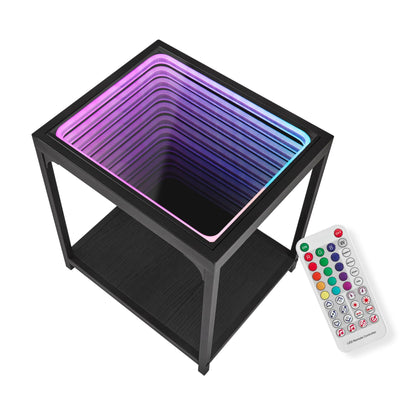 FUSLITE Infinity Mirror Light Table, Coffee Tables for Living Room, with 3D Infinity Illusion Mirror, RGB Side Table, with Tunnel Light, Unique Coffee Table, with Futuristic Decor, for Bedroom, Party