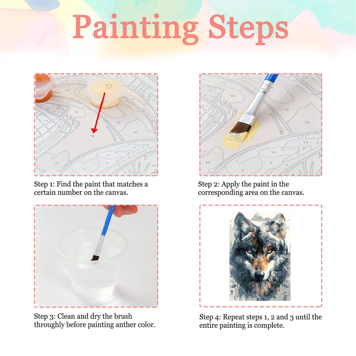 Auremi Wolf Framed Paint by Number for Adults,DIY Animal Painting by Number Kits on Canvas Acrylic Oil Painting Kits for Adults Paint by Number Kits for Home Wall Decor 20x30cm Auremi