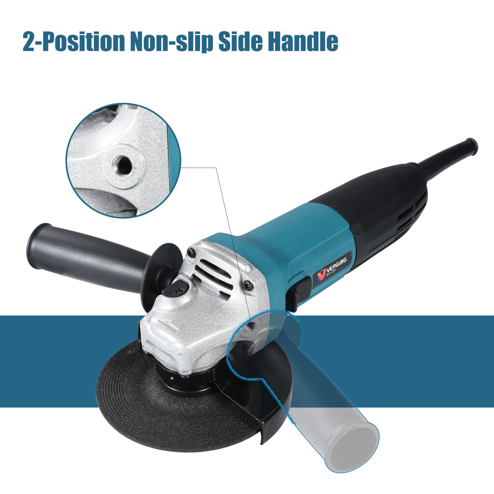 Angle Grinder Grinder Tool, Variable Speed Angle Grinder 4 1/2 Cut off Tool, Metal Cutter Grinder Tool with Grinding and Buffer Polishing Capabilities, 7.5Amp, Non-Slip Handle, and Auxiliary  - WoodArtSupply