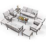 HAPPATIO 10 Piece Aluminum Patio Furniture Set, 3-Seat Outdoor Couch and Loveseat, All-Weather Outdoor Sectional Sofa with Swivel Armchairs and Ottomans, Garden Conversation Set(Gray) HAPPATIO
