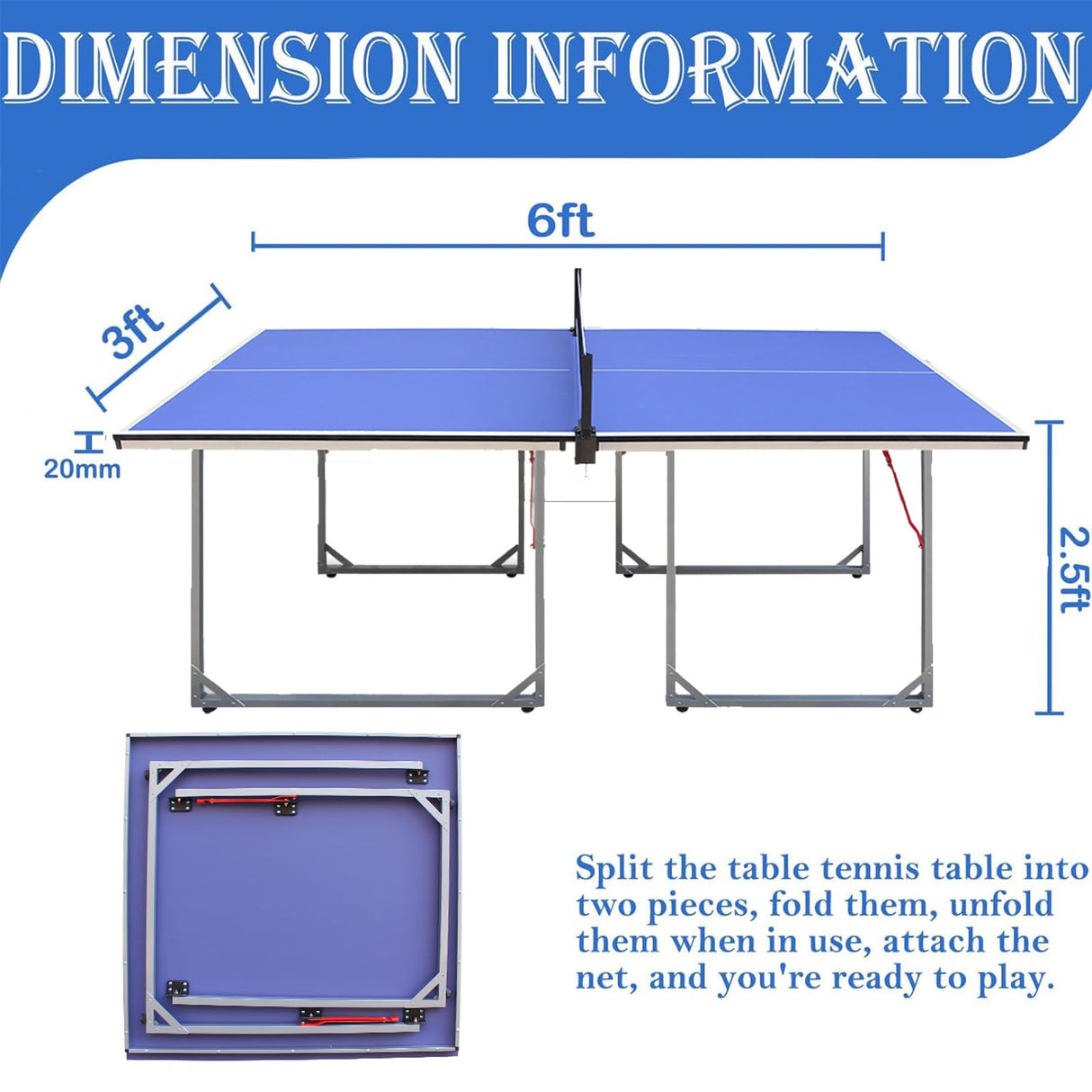 Athfiner Full-Size Portable Ping Pong Table 4.5FT/6FT Foldable Compact for Space Saver,Table Tennis Table Kids Children Boys Girls Teenager Adults,Multi-Use Free Standing Game Table,Assembly Free Athfiner