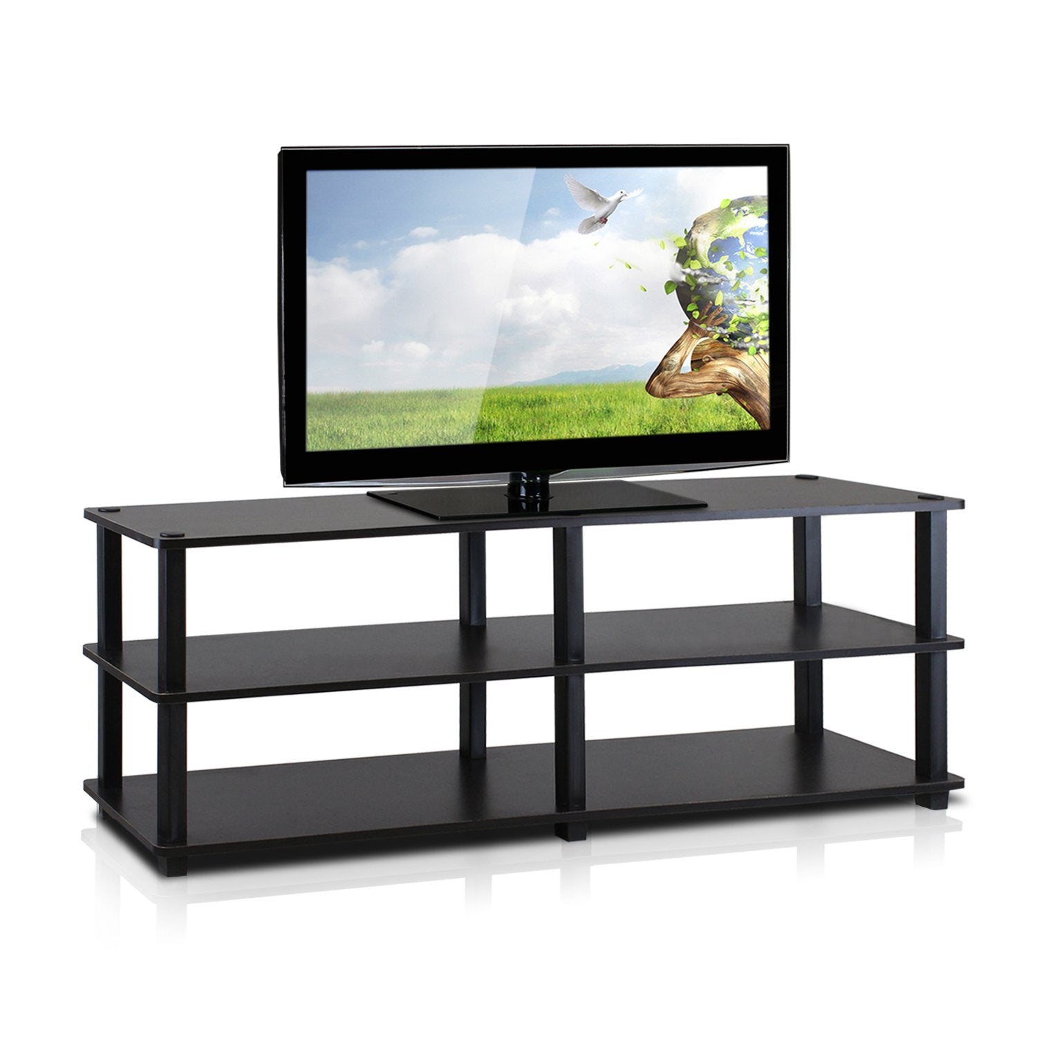 Furinno Turn-S-Tube No Tools 3-Tier Entertainment TV Stands, Espresso/Black - WoodArtSupply