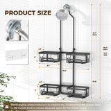 REINHARDT Shower Caddy Hanging for Handheld Showerheads Adjustable Split Shower Caddy, Rustproof Shower Organizer with Hooks for Razors Over the Head Caddy with Soap Holder Bathroom Accessories, Black REINHARDT