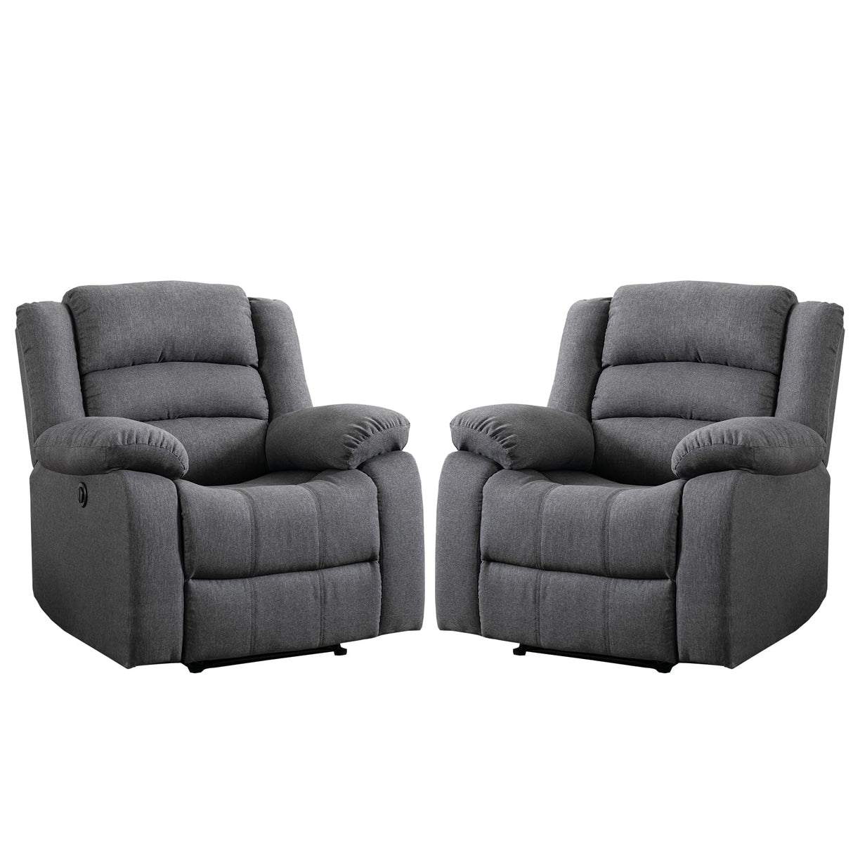 EBELLO Classic Power Recliner Chair, Oversized Electric Reclining Chair with Overstuffed Cushion and Back, Soft Fabric Adults Single Recliner Sofa for Living Room, Set of 2 Grey EBELLO