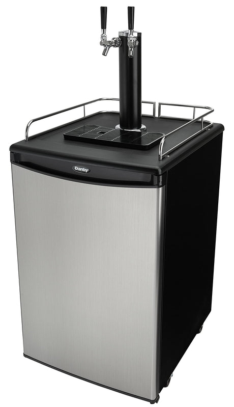 Danby DKC054A1BSL2DB 5.4 Cu.Ft. Double Tap Kegerator, Auto Defrost and Mechanical Thermostat, Keg Cooler with Scratch-Resistant Worktop and Reversible Door Hinge, Steel Danby