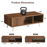 COSVALVE 41.3IN LED Walnut Coffee Tables for Living Room with 16 Colors LED Lights, Modern Minimalist Coffee Table with Fluted Panel, Rectangle Center Table Game Table COSVALVE