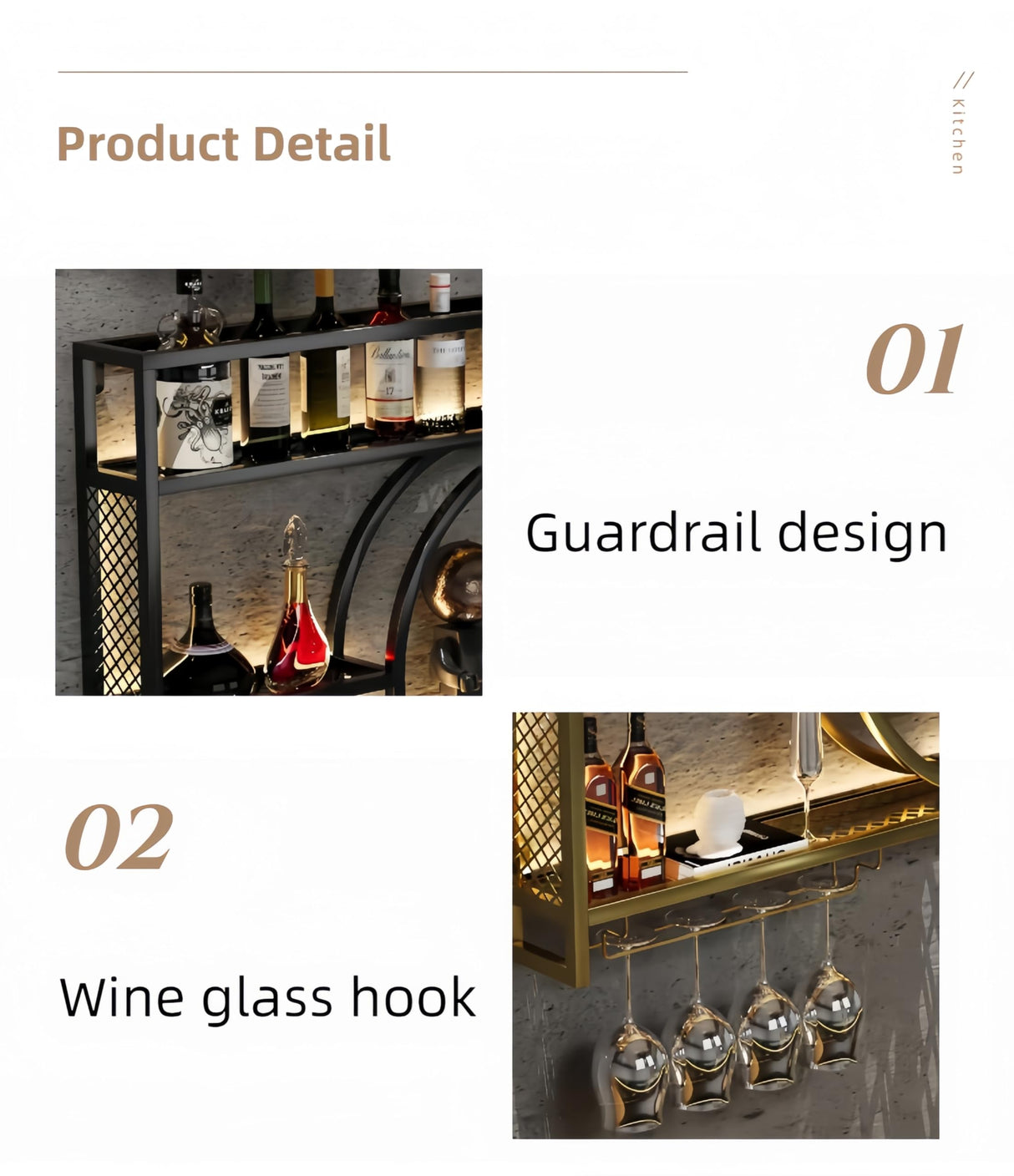 HFTUW 47 Inch Metal Wall Mounted Wine Rack, 3-Tier Bar Shelf with Glass Holder, Modern Large Capacity Liquor Bottle Display Shelf for Home Bar, Dining Room & Kitchen, Black HFTUW