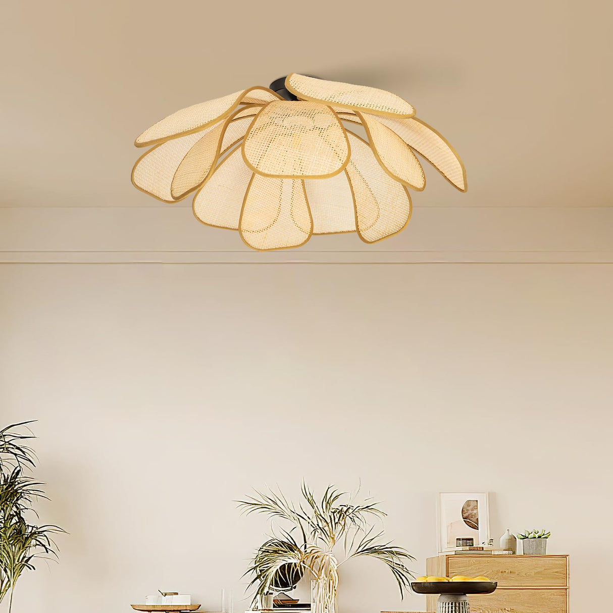 GloMuse Rattan Ceiling Light Rustic Chandelier Boho Pendant Light Wicker Light Fixture Hand-Woven Rattan Hanging Lamp Boho Lamp for Hallway Entryway Kitchen Island Dining Room Bedroom GloMuse