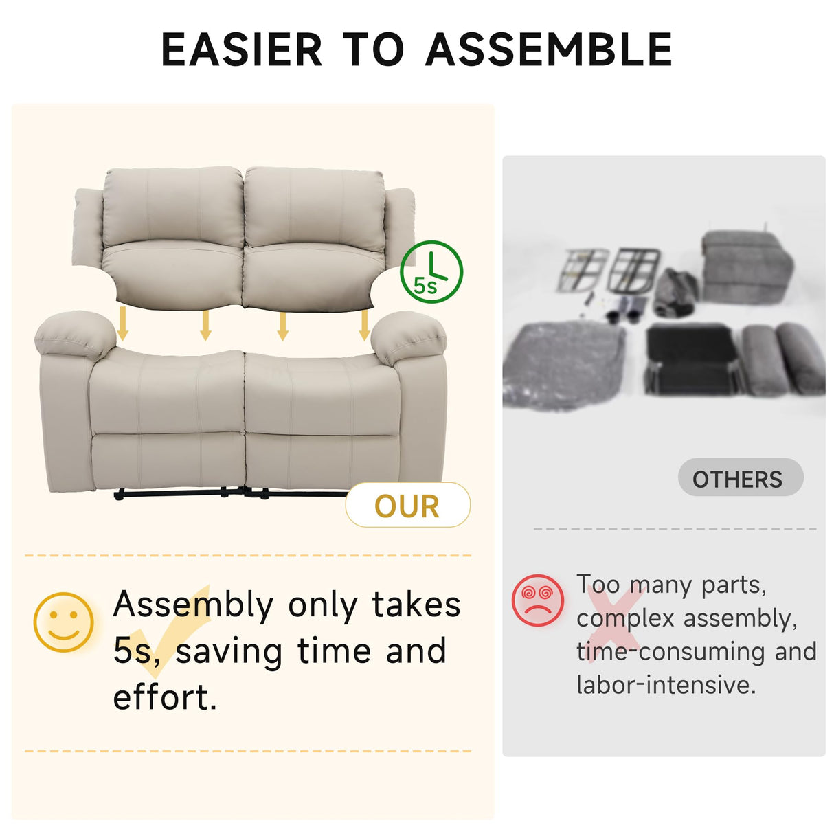 GNMLP2020 Reclining Loveseat Sofa Leather Recliner Couch 2 Seater Sofa for Living Room, Home Theater Seating(Loveseat,Beige) GNMLP2020