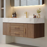 Weibath Modern 39" White Floating Bathroom Vanity Set Stone Top Wall Mounted Bathroom Cabinet (Walnut&White) Weibath