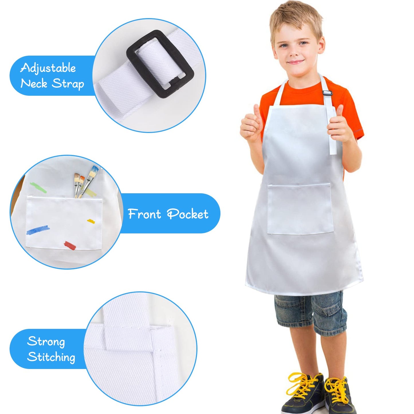 SINLAND Kids Apron with Pocket 2 Pack Adjustable Children Chef Apron for Cooking Baking Painting (M: 6-12 Years)