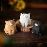 Lineshading 3 Pcs Miniature Bear Statues Funny Wooden Bear Figurines Safari Nursery Decor Woodland Animal Nursery Decor Rustic Wooden Animal Figurines for Nursery Bedroom Playroom Gift, 1.2 x 1.4 Inch Lineshading