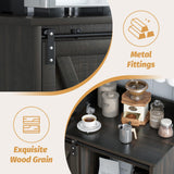 4ever2buy Farmhouse Coffee Bar Cabinet with Sliding Barn Door, 50'' Farmhouse Coffee Bar with 6 Hooks, Coffee Bar with Hutch for Living Dining Room, Dark Oak 4ever2buy