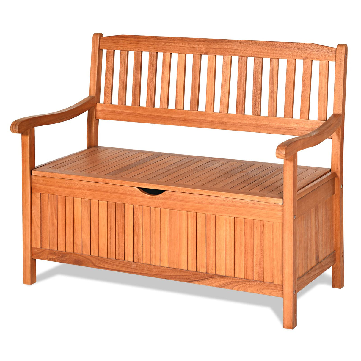 Safstar Outdoor Patio Bench with Storage Box, 33 Gallon Capacity, Wooden Frame, Eucalyptus Material, Natural Color, 42 x 23 x 35.5 Inches S AFSTAR