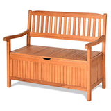 Safstar Outdoor Patio Bench with Storage Box, 33 Gallon Capacity, Wooden Frame, Eucalyptus Material, Natural Color, 42 x 23 x 35.5 Inches S AFSTAR