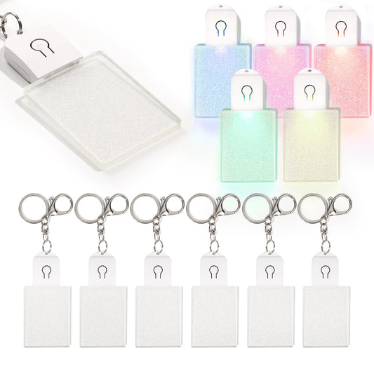 PYD Life 12 Pack Sublimation LED Keychains Acrylic Blanks Rectangle Glitter 2.55" x 1.8",1/6" Thick(4 mm) Light Up 7 Colors Sublimation Night Light Blanks