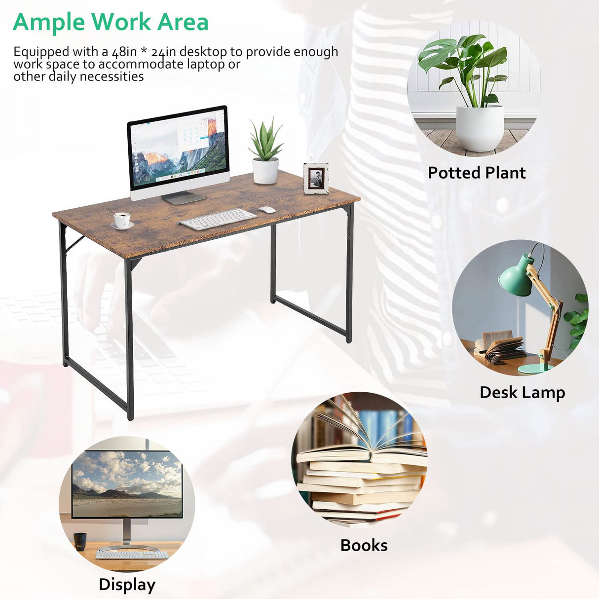 PayLessHere Computer Desk 47 inch Length Study Writing Table, Adjustable feet, Modern Furniture for Home Office, Brown PayLessHere