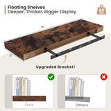 Heimlove 12" Deep Floating Shelves, 36 x 12 Inch Wall Mounted Long Floating Shelf with Invisible Brackets, for Home Decor, Bedroom, Kitchen, Living Room, Bathroom - 2 Pack, Rustic Brown Heimlove