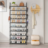 LUKYTOWER Tall Shoe Rack - 10 Tier Shoe Organizer with Metal Shelf, 5 Hooks, Pocket & Sturdy Stand for Closet Shoes LUKYTOWER