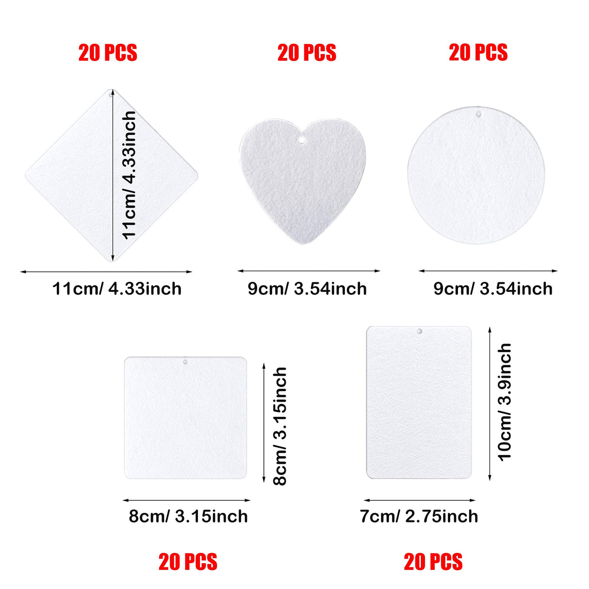 Allazone 160 PCS Sublimation Air Freshener Sheet Set 100 PCS 5 Shape Car Scented Hanging Sheets Felt Air Freshener with Rope, Tassel, Wave Bead Chain for Car Home Use and Decor Allazone