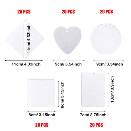 Allazone 160 PCS Sublimation Air Freshener Sheet Set 100 PCS 5 Shape Car Scented Hanging Sheets Felt Air Freshener with Rope, Tassel, Wave Bead Chain for Car Home Use and Decor Allazone